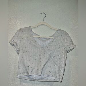 Pink Rose White and Light Blue Crop Top